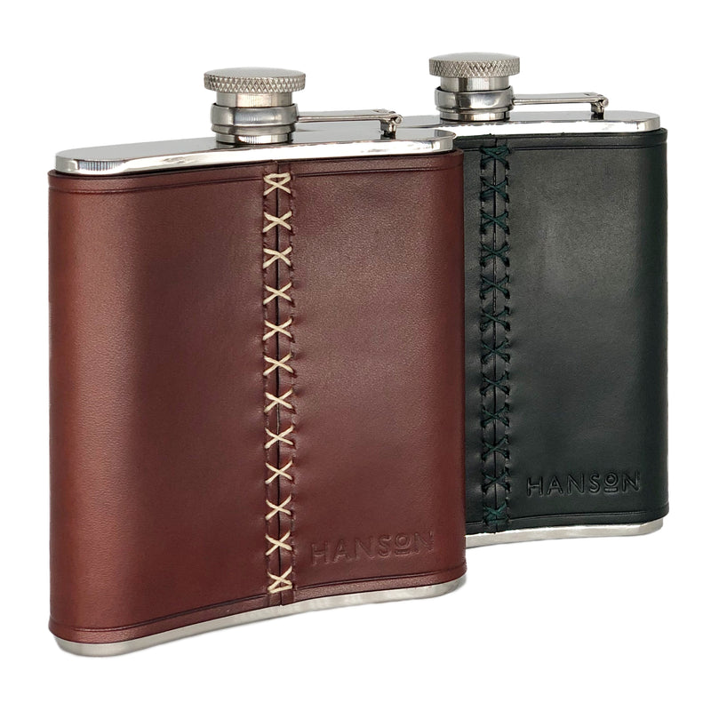Flask Holder w/ Flask, Handmade Leather Flask Pouch in Black or Brown