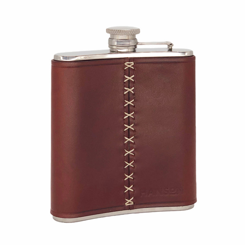 Engraved leather hip flask